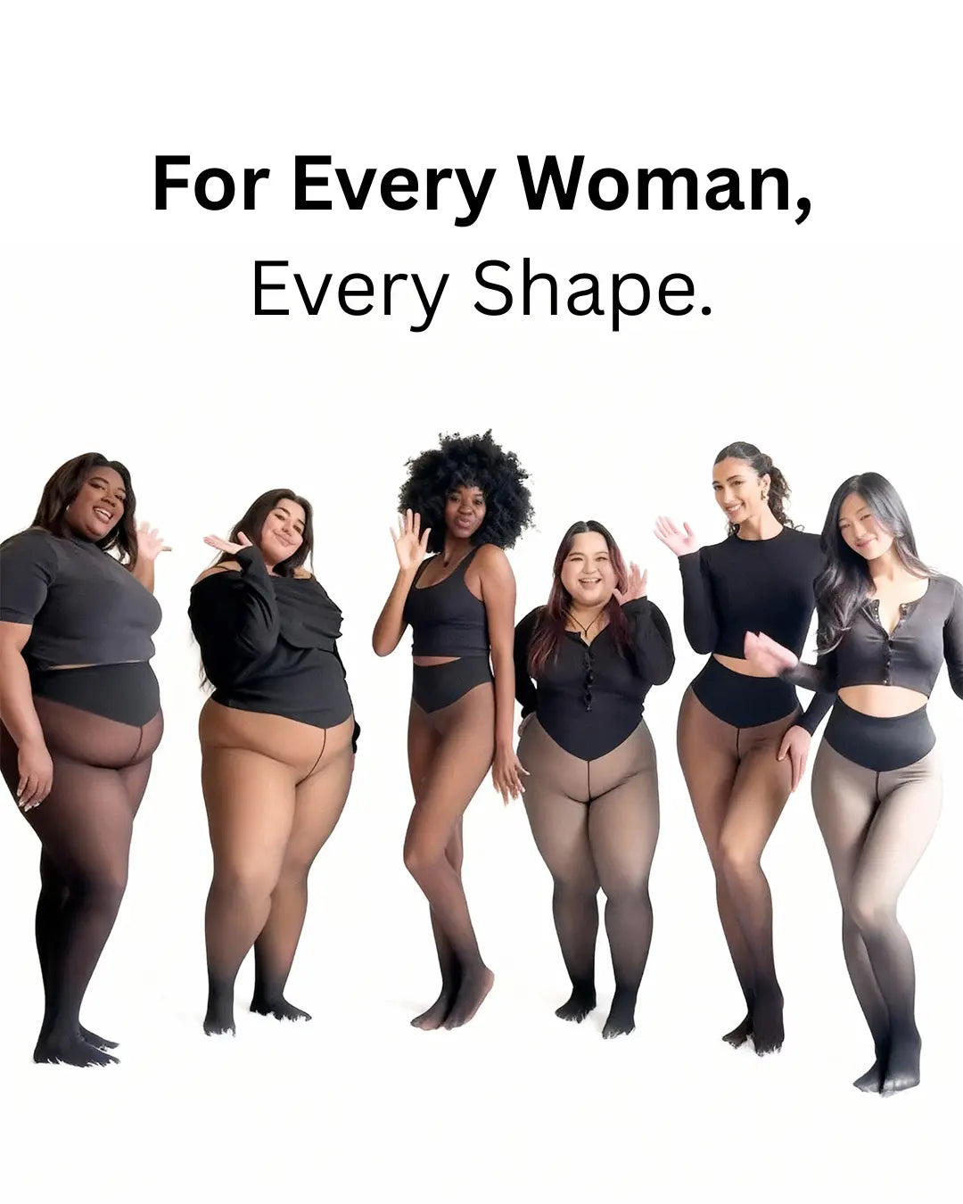 Models of different body types wearing the thermal leggings