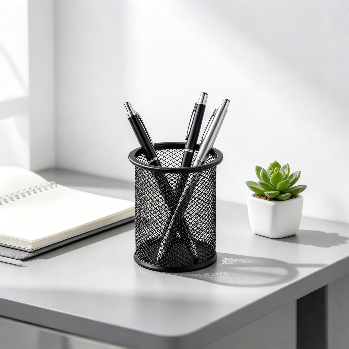 ✒️ Desk-Ready | Durable Metal Mesh Organizer | Sleek Round Storage Holder