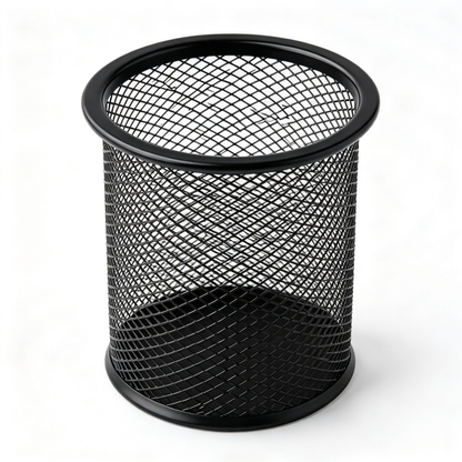 ✒️ Desk-Ready | Durable Metal Mesh Organizer | Sleek Round Storage Holder