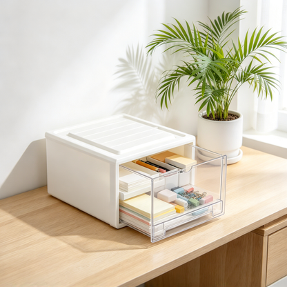 📦 Home Essential | Durable Plastic Organizer | Clear Front Desktop Storage