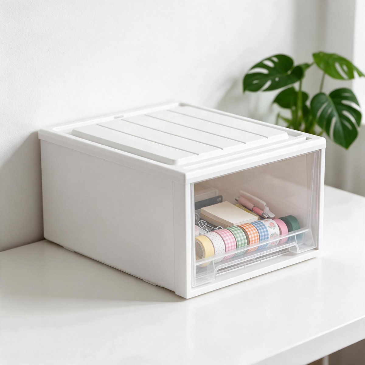 📦 Home Essential | Durable Plastic Organizer | Clear Front Desktop Storage