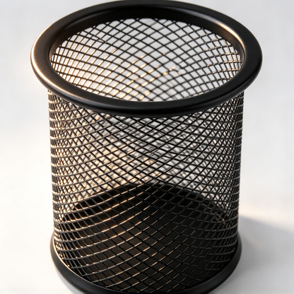 ✒️ Desk-Ready | Durable Metal Mesh Organizer | Sleek Round Storage Holder