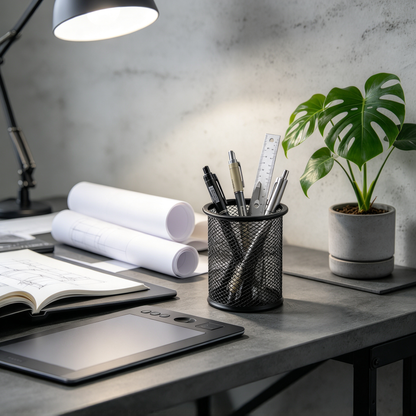 ✒️ Desk-Ready | Durable Metal Mesh Organizer | Sleek Round Storage Holder