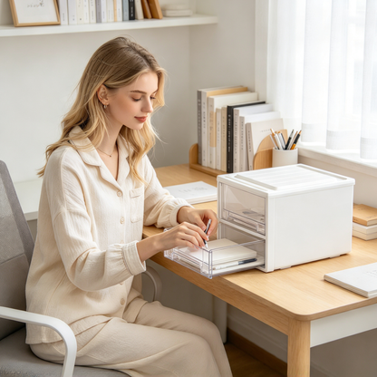 📦 Home Essential | Durable Plastic Organizer | Clear Front Desktop Storage