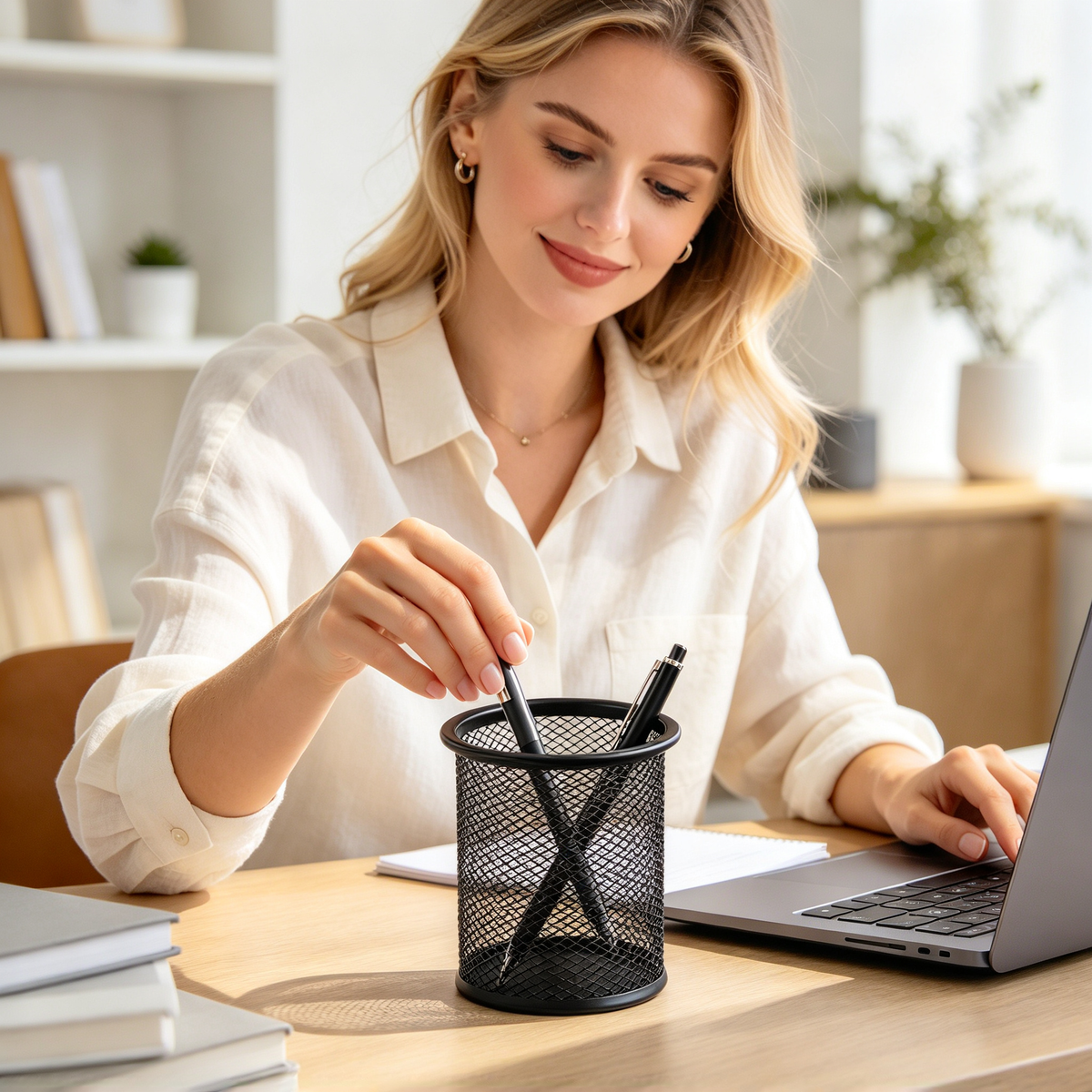 ✒️ Desk-Ready | Durable Metal Mesh Organizer | Sleek Round Storage Holder