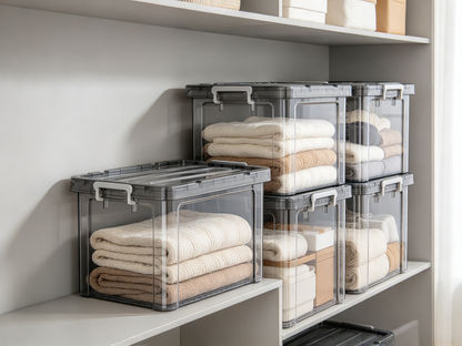 📦 Home Essential | Clear Plastic Storage | Stackable Space Organization