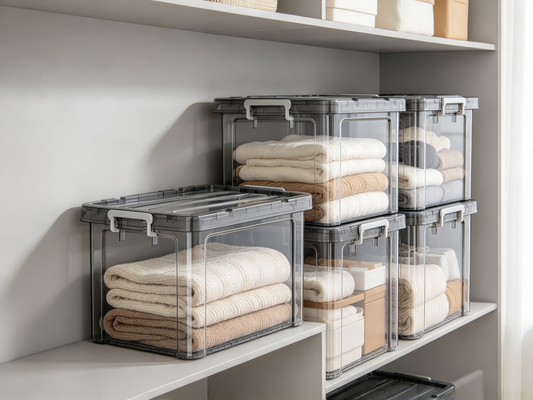 📦 Home Essential | Clear Plastic Storage | Stackable Space Organization