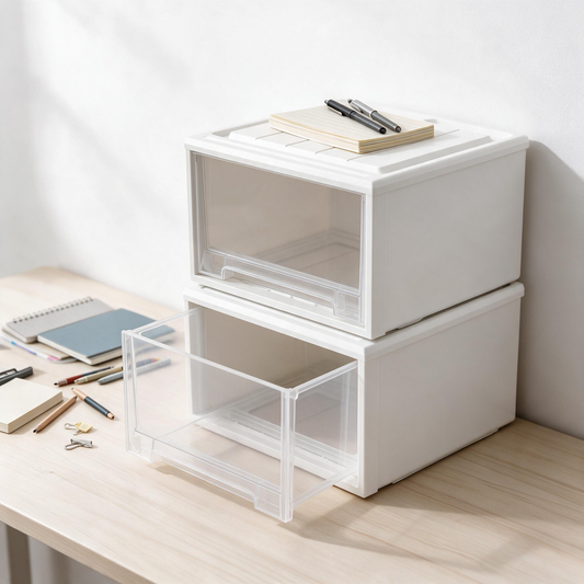 📦 Home Essential | Durable Plastic Organizer | Clear Front Desktop Storage