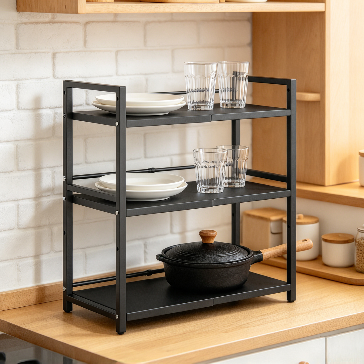🍳 Kitchen Essential | Durable Metal Storage | Multi-Level Counter Organization