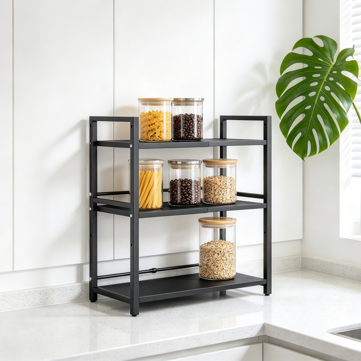 🍳 Kitchen Essential | Durable Metal Storage | Multi-Level Counter Organization