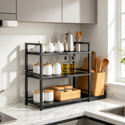 🍳 Kitchen Essential | Durable Metal Storage | Multi-Level Counter Organization